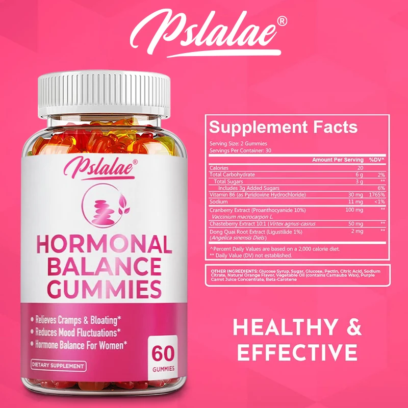 Female Hormone Balance & PMS Relief Gummies - Relieves Cramps, Moods, Hot Flashes & Night Sweats Contains Cranberry, Angelica