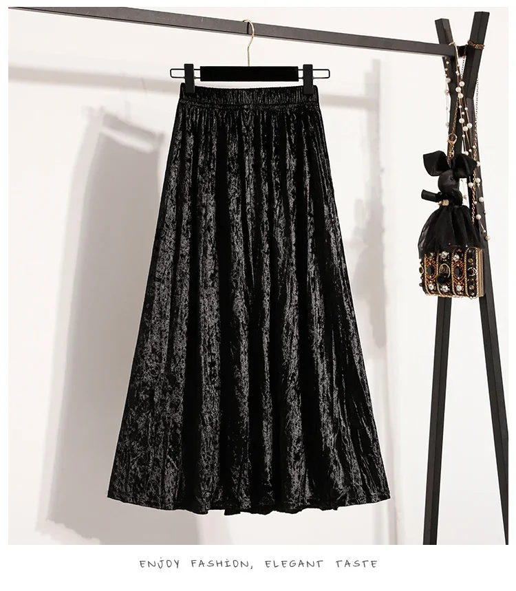 Burgunderroter Plissierter Samt-Midi-Rock für Damen, A-Linie, Herbst/Winter 2026, Vielseitig, Figurbetont, Mittellang, Lässig, Vielseitige Halbrocke – Detail 31