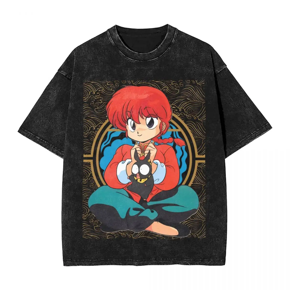 Ranma Saotome woman Men Cotton Washed Hot stamping Print T-Shirt,Harajuku Cotton Tshirt Men's Summer Short Sleeve Tees