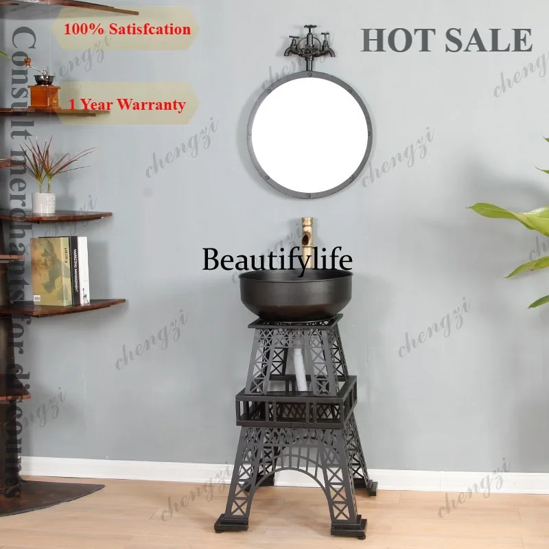 industrial wind wrought iron retro creative container column basin, bathroom floor-to-ceiling washbasin