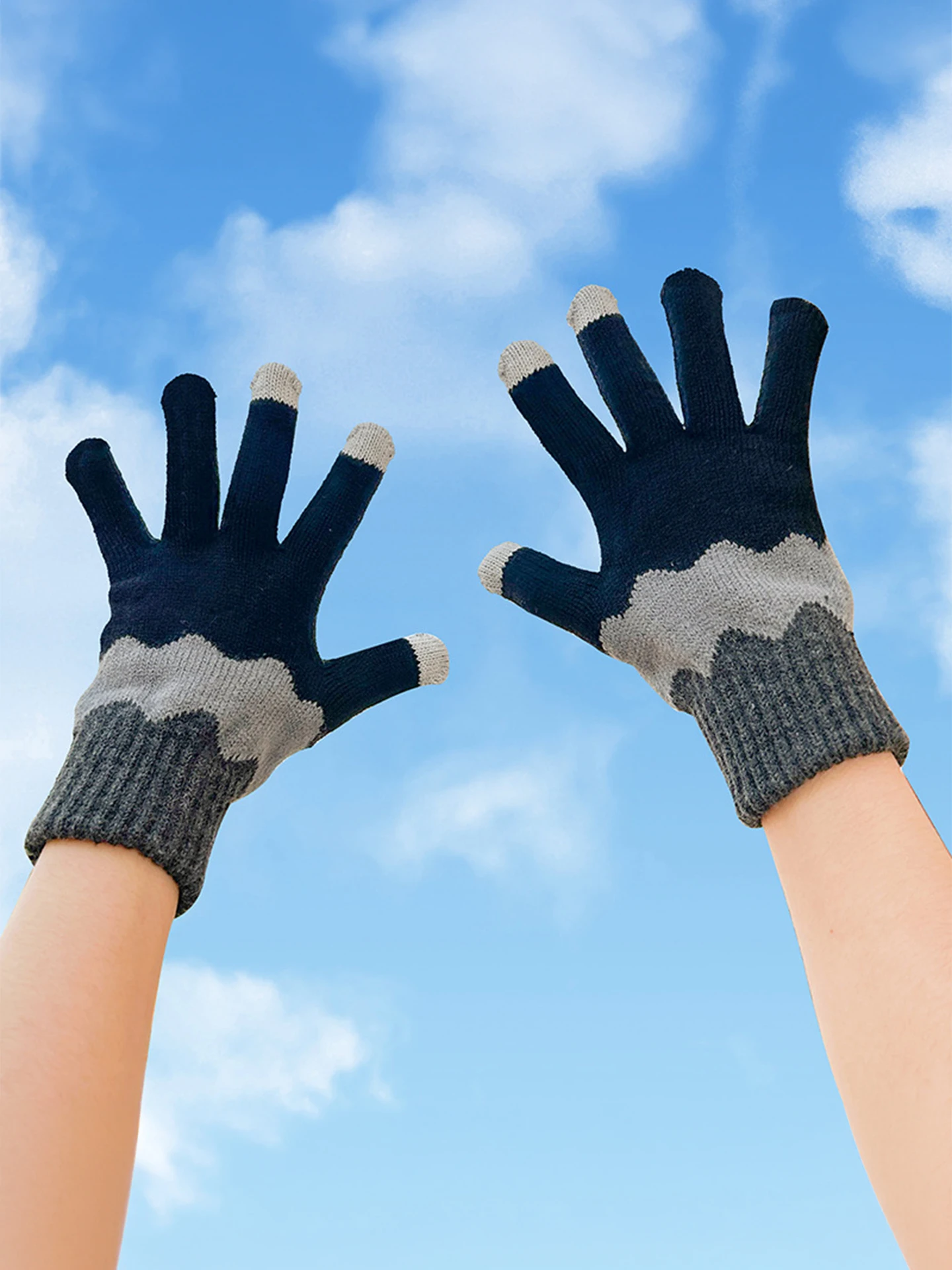 Korean Style Thickened Fleece Winter Gloves Men's Cycling Warm Touchscreen Compatible Fingered Gloves for Students And Adults