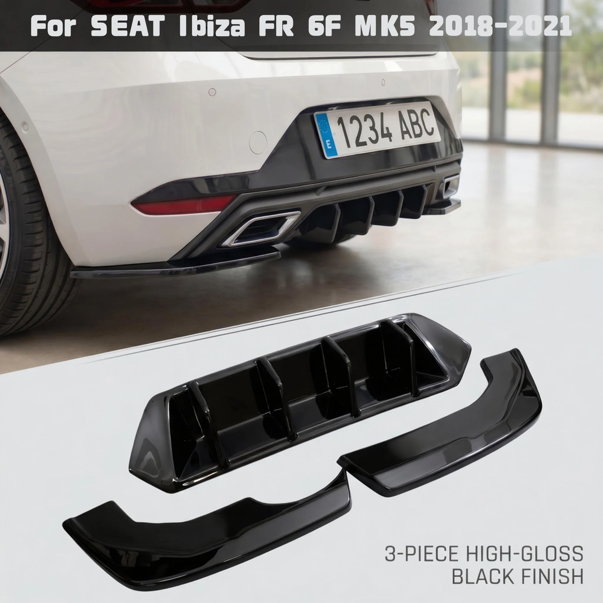 

3pcs Gloss Black Maxton Style Rear Bumper Diffuser Valance Side Splitters Aerokits For SEAT Ibiza FR & Standard 6F MK5 2018-2021