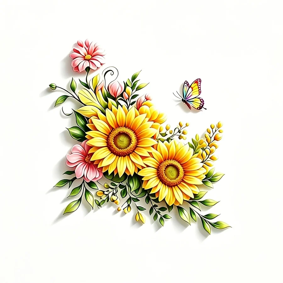 Sunflower Bouquet Butterfly Vinyl Sticker,Durable Decal For Car Laptop Truck Motorcycle Window Wall Glass Metal Ceramic Surfaces view 2