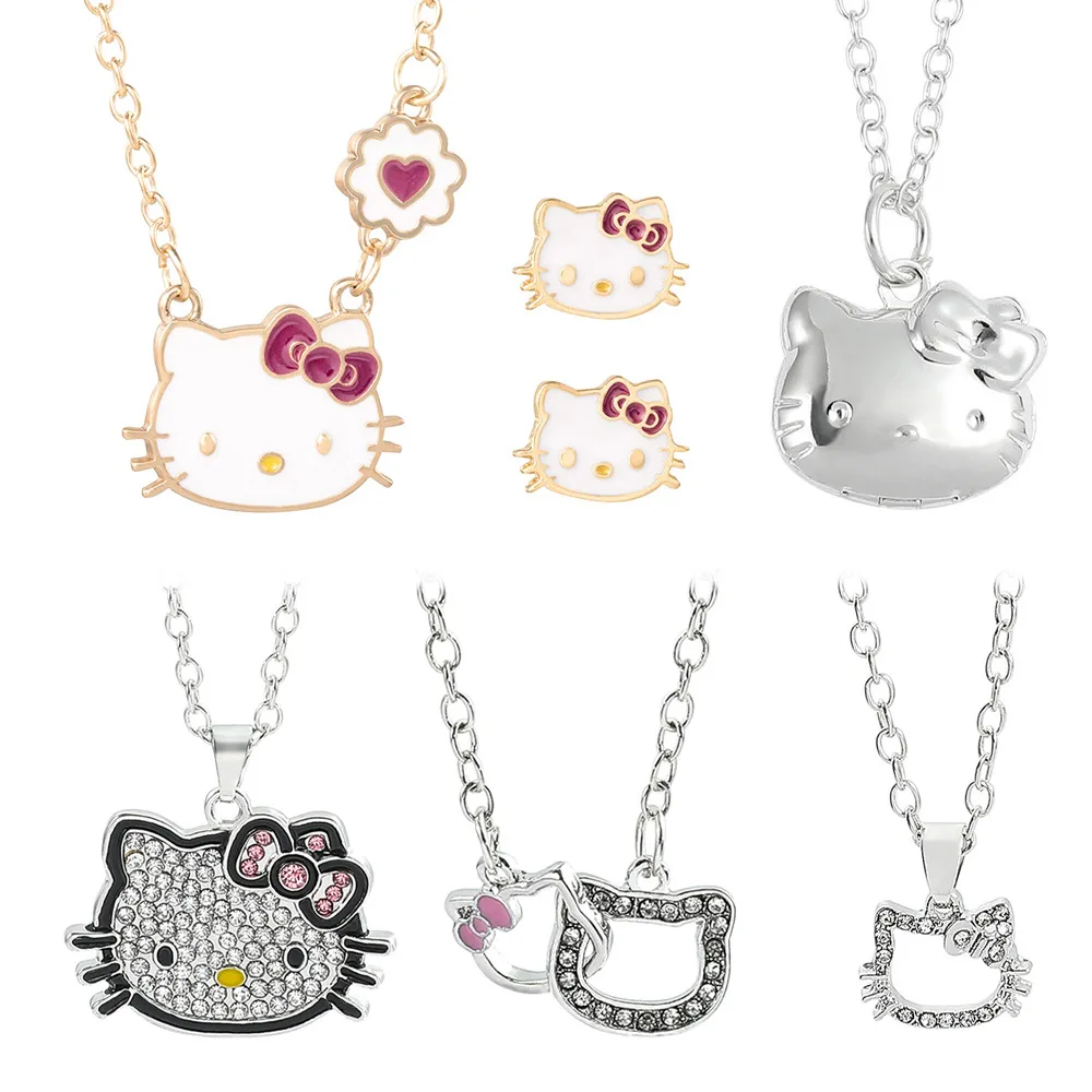 

Anime Sanrio Necklace Hello Kitty Girls Pave Pendant Women Bracelet Kid Jewelry Ring Cute Keychain Y2K Backpack Accessories Gift