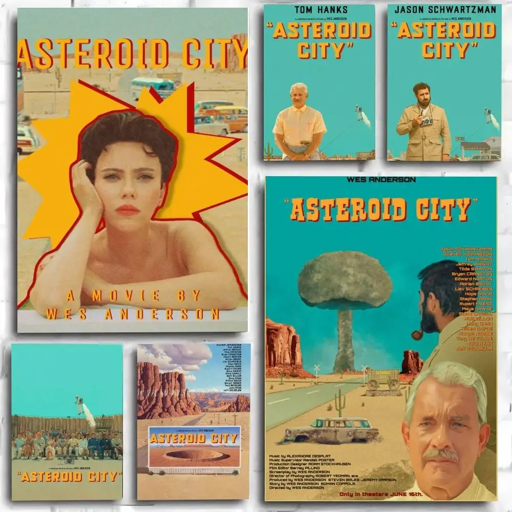 1PC Wes Anderson Film Series Asteroid City Movie poster Self-adhesive Art Waterproof Paper Sticker Coffee House Room Wall Decor