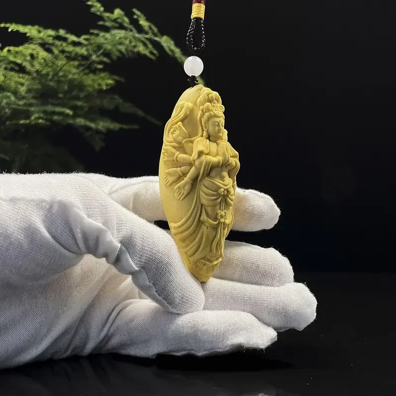 Colgante de Boxwood mil manos Guanyin, placa portátil de madera maciza Natural pura para hombres, mano de juego artística y literaria