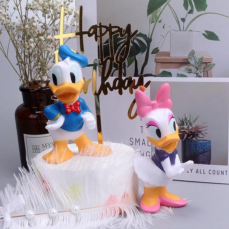 Genuine Disney Donald Duck Daisy Anime Dolls Figure Model Cake Decoration PVC Ornament Cartoon Toys for Children Christmas Gifts