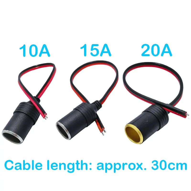 12V Car Cigarette Lighter Female Socket Extension Cable 30cm, Multiple Specs 10A/15A/20A Optional