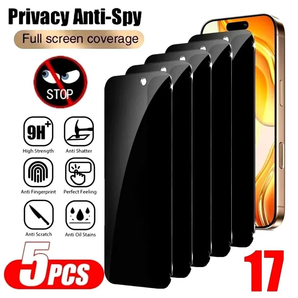 5 Stück Anti-Spionage-Hartglas für iPhone 17 16 15 14 Pro Max Air 16 15 14 Plus Displayschutzfolie für iPhone 13 12 11 Pro XR XS Max