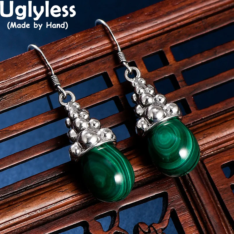 

Uglyless Mysterious Natural Malachite Earrings Women Indonesia Stylish Exotic Earrings Real 925 Sterling Silver Brincos Bijoux