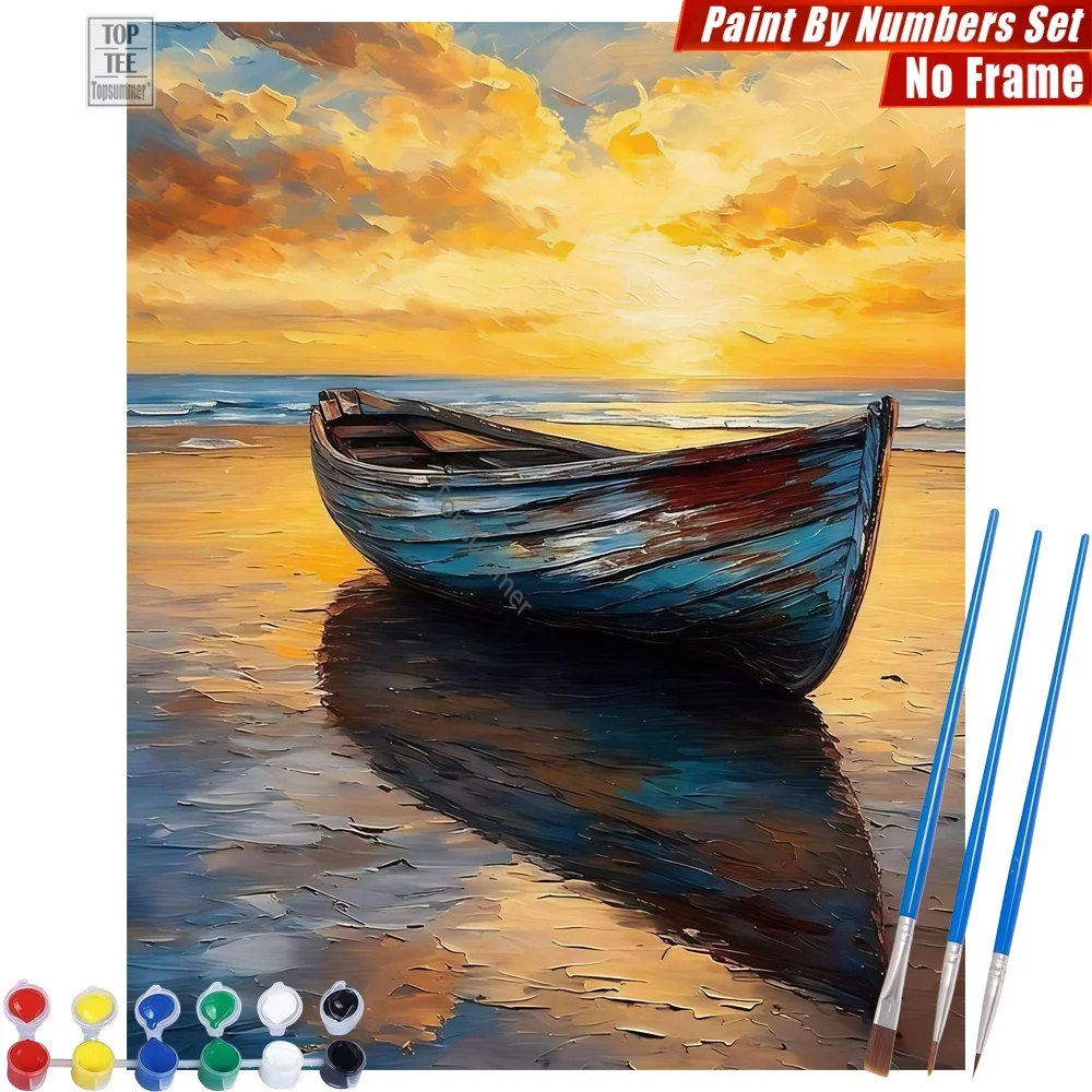 

Old wooden boat Painting By Numbers Set - Boat tranquil warm Living Room Wall Art Easter Gift For Colleague