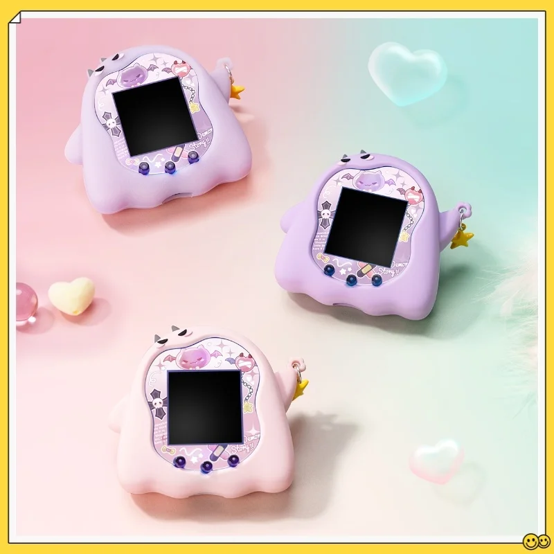 Disponibile Bandai Tamagotchi Uni Electronic Pet Purple Little Devil Custodia protettiva in silicone con adesivi e cinturino da polso