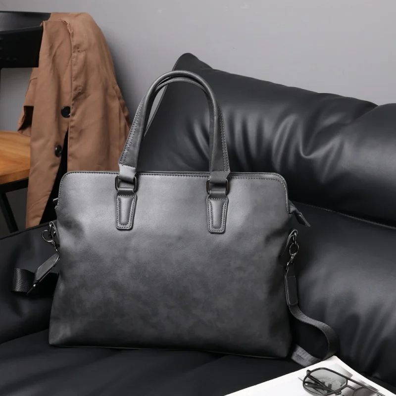 Sacs à main de luxe en cuir souple gris d'affaires pour hommes, étuis à bombes pour hommes, sac messager initié de haute qualité, sacs pour ordinateur portable de bureau masculin