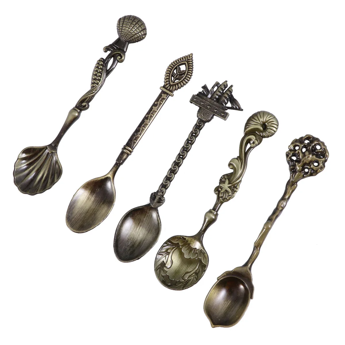 

5Pcs Retro Coffee Spoon Set Carved Alloy Court Style Stirring Spoons for Coffee Cocktail Drink Bar Milk Tea Shop