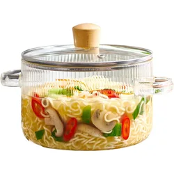 Covered Glass Cooking Pot with Lid 1.6L Heat Resistant Glass Soup Pot Dual Handles Glass Saucepan Kitchen Cooking Tools