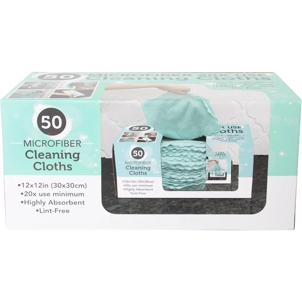 

50 Pack Microfiber Cleaning Cloths Soft Lint Free Mint Color Reusable