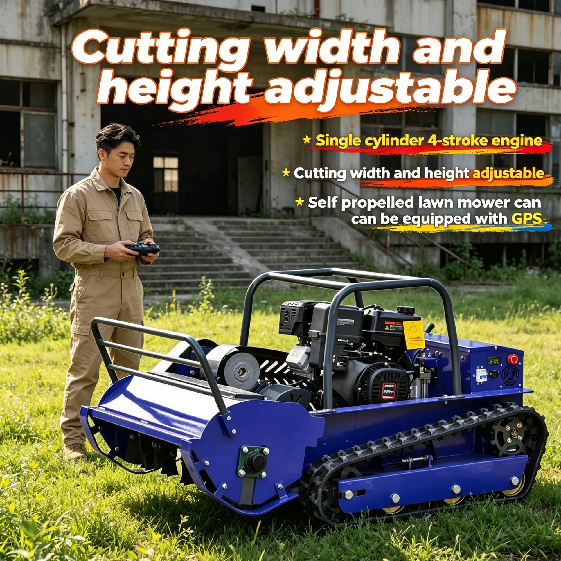 Customized Long-distance Controllable Mower owns adjustable cutting height and CE certificate for cross-border export sales