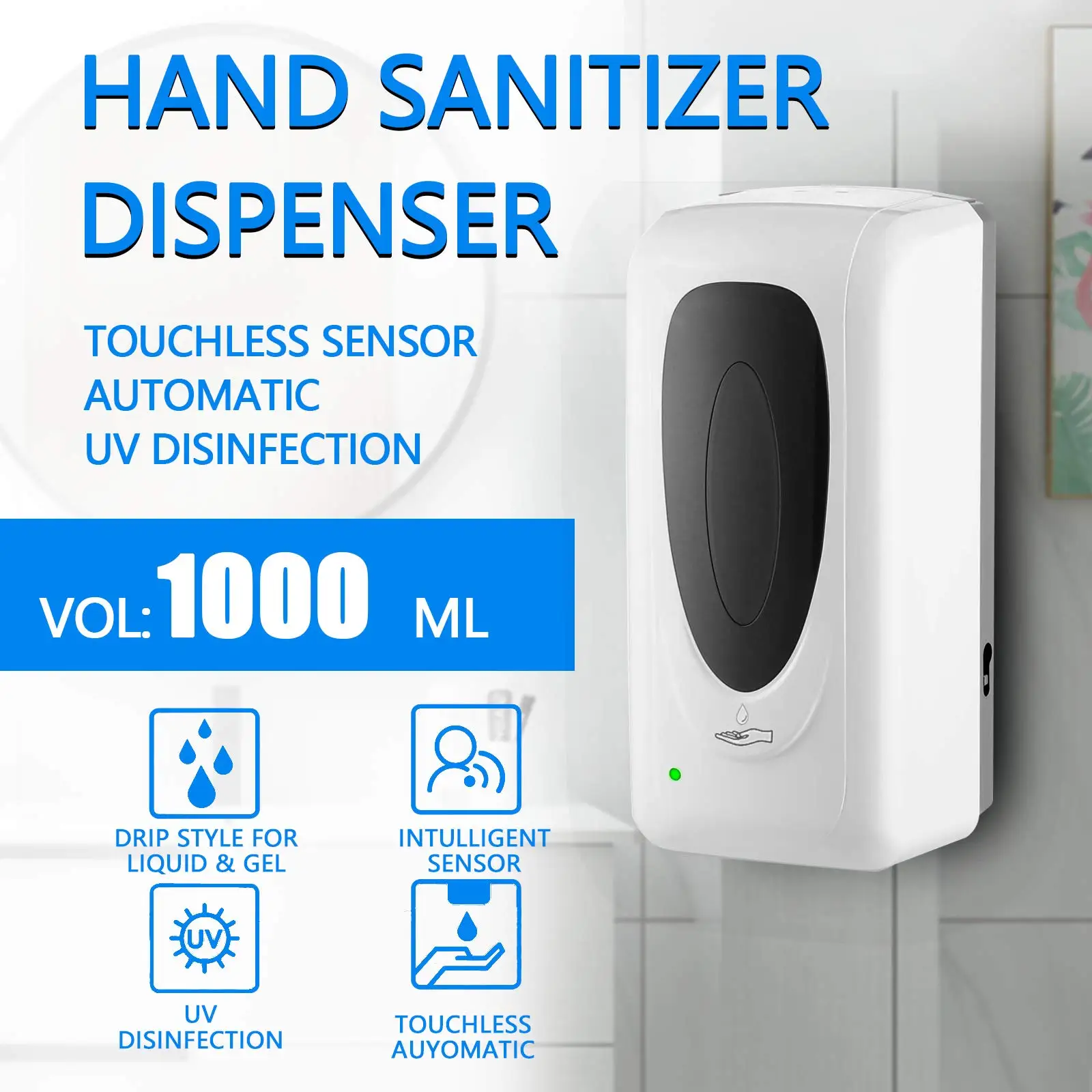 Imagem -02 - Dispensador Automático de Desinfetante Líquido Touchless Wall Mount Bomba Sensor Recarregável Dispensador Mãos-livres para Cozinha e Hotel