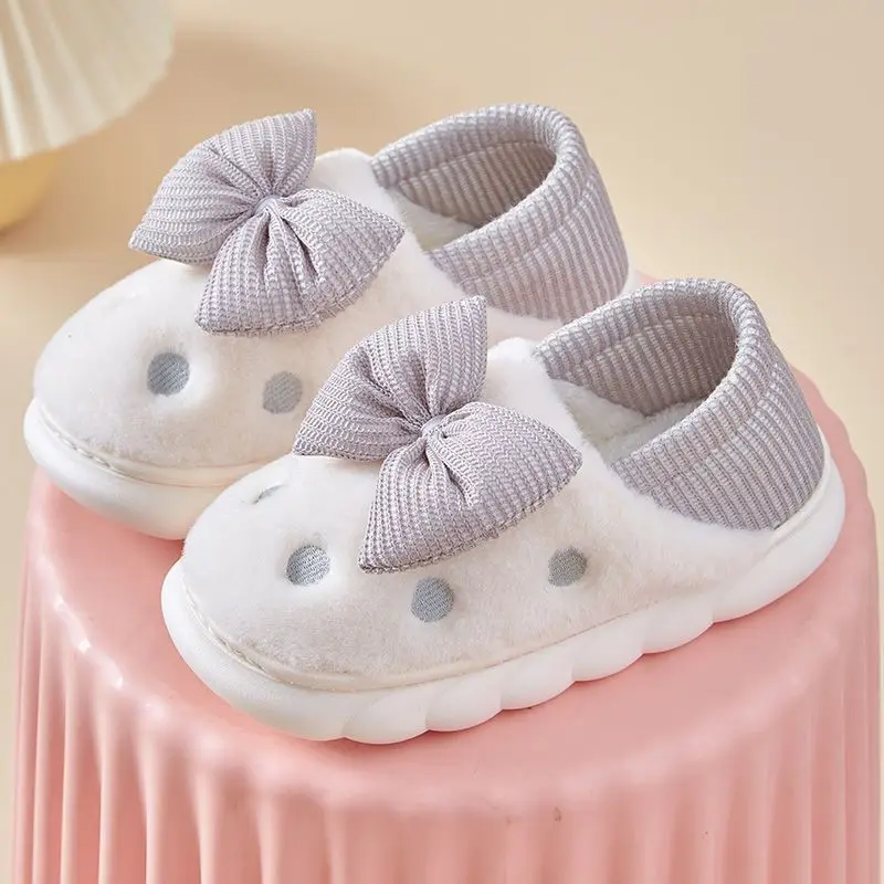 

Polka Dot Bow Knot Cotton Slippers Postpartum Women Breathable Soft Sole Indoor Anti Slip Closed Heel Spring Autumn Fall Winter