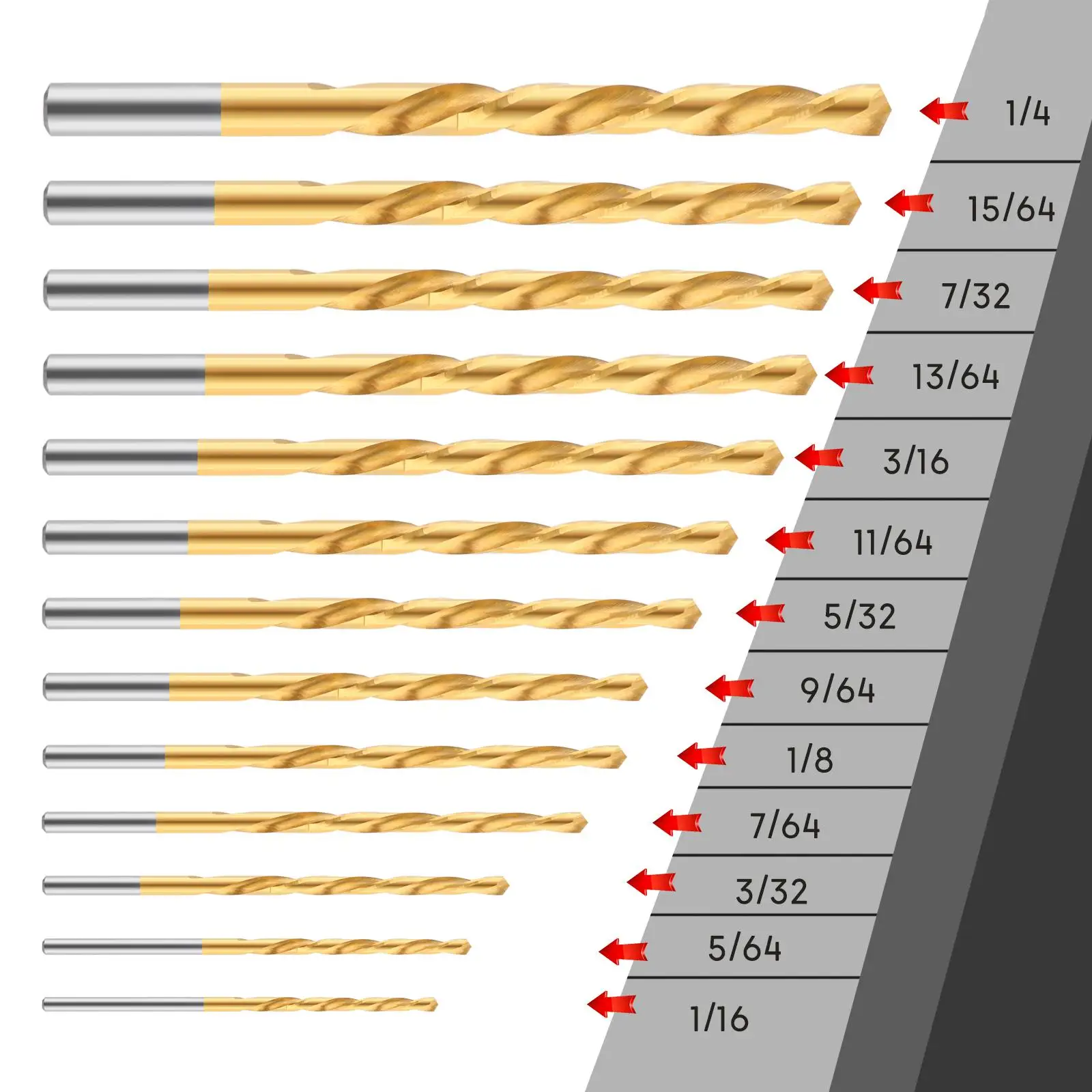13pcs/set M2 HSS Titanium Nitride Coated Drill Bit Left Hand Chamfering Tool
