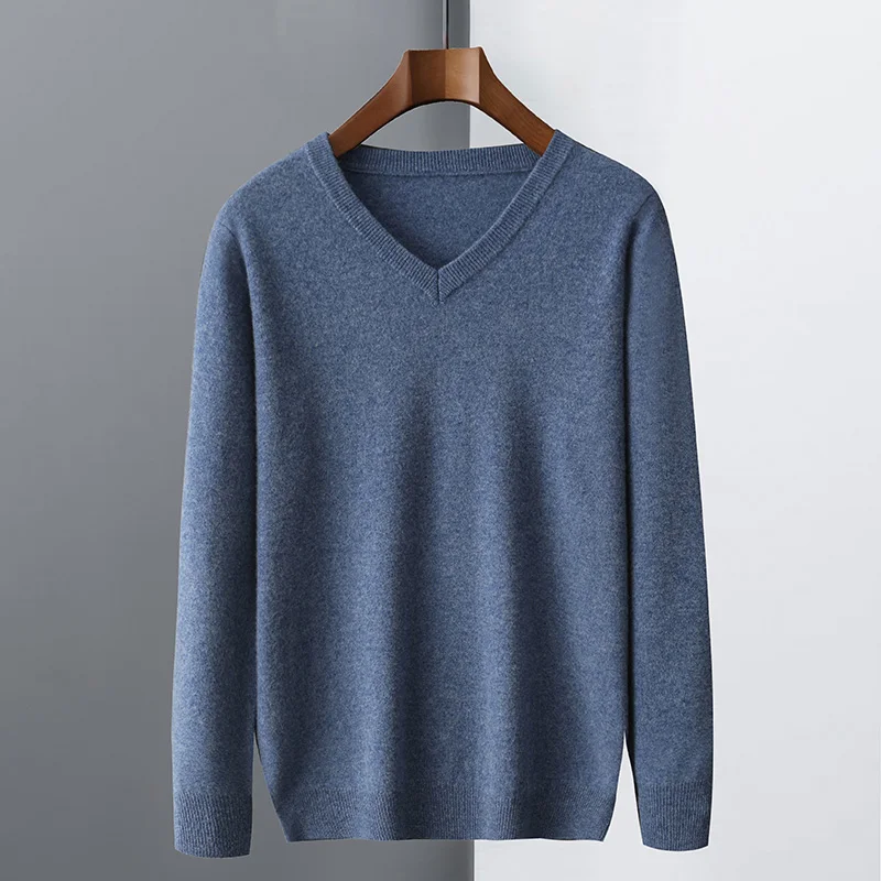 Autumn And Winter New Men's V-neck Cashmere Sweater Loose Wool Knitted Bottoming Shirt Business Leisure