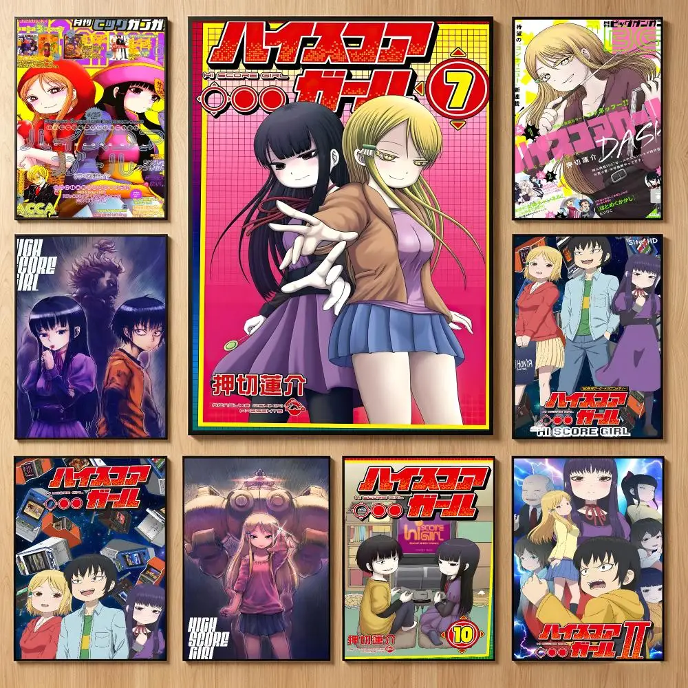 Retro Gaming-Anime H-Hi Score Girl Poster Classic Self-Adhesive PP Wall Sticker for Living Room Bar Decor Gift