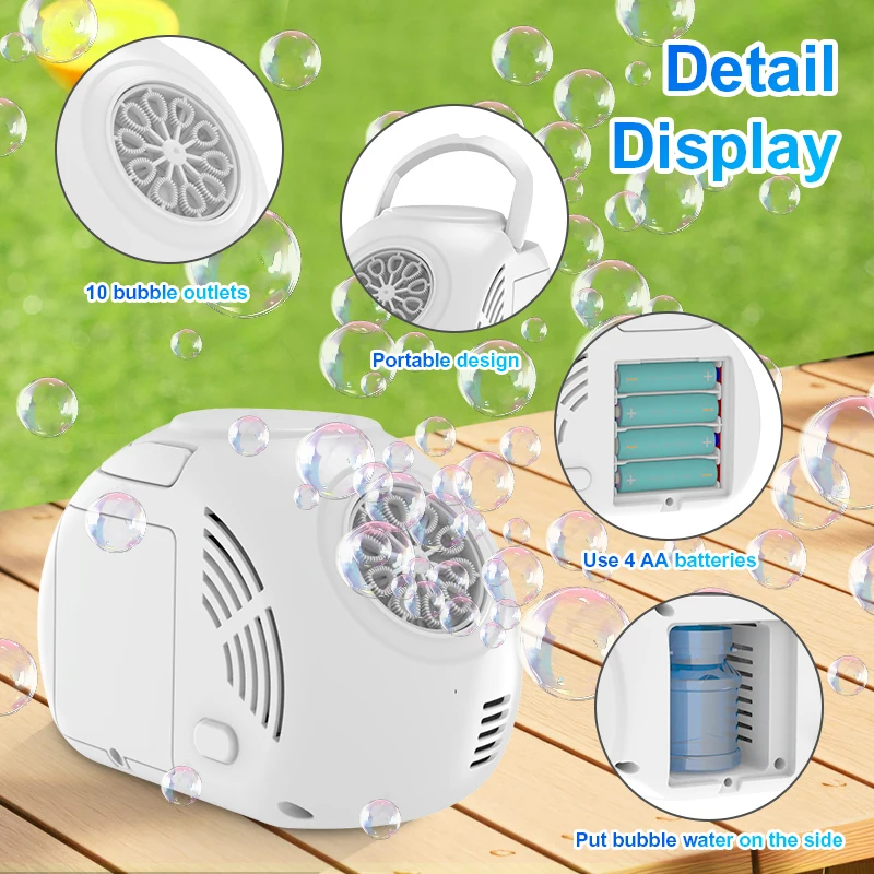 อัตโนมัติมือถือ Bubble 10 หลุมงานแต่งงานกลางแจ้ง/วันเกิดเด็ก Bubble Machine ไม่มีแบตเตอรี่ Bubble Water