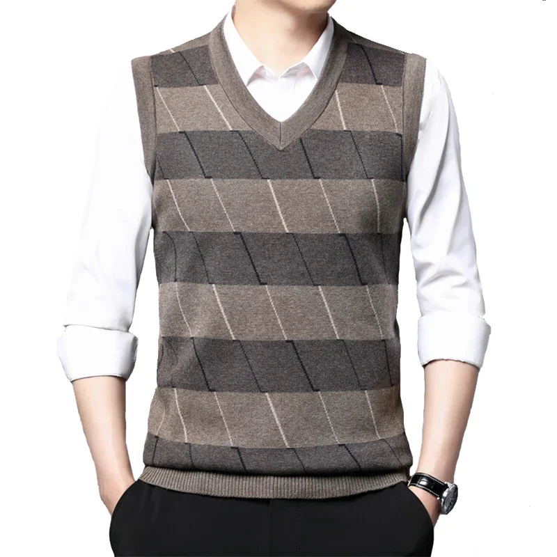 

Mens V-Neck Sleeveless Vest Classic Business Gentleman Knitwear Knitted Waistcoat Sweater Cardigans Tank Tops