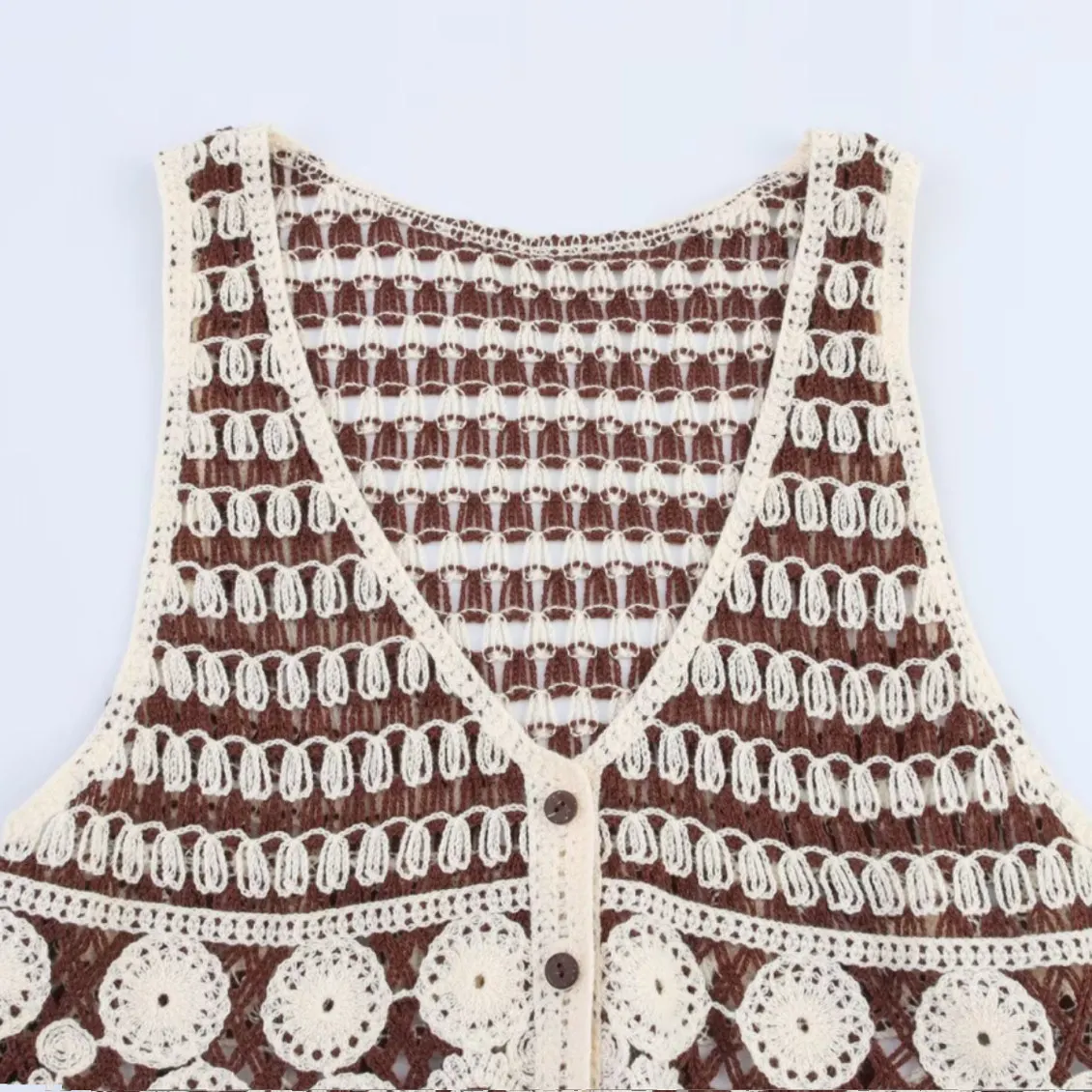 

ZBZR Spring New Women's Lace V-ne Splicing Hollow Loose Tassel Vest Strap Top Faionable Versatile ort Polyester Fiber