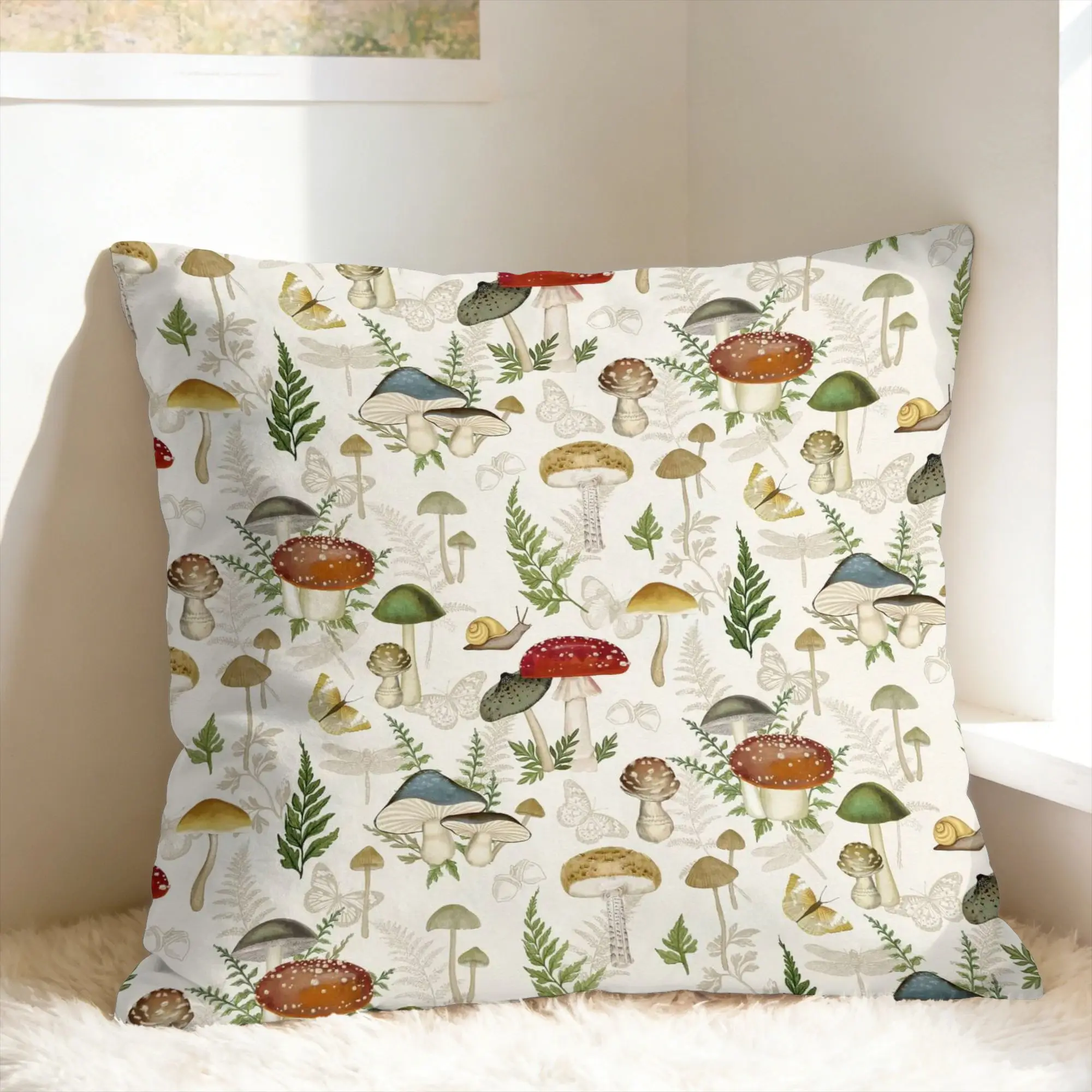 Rural flowers Pillow Case Mushroom Design Pillow Cover For Living Room Chair Retro Trendy Cushion Cover