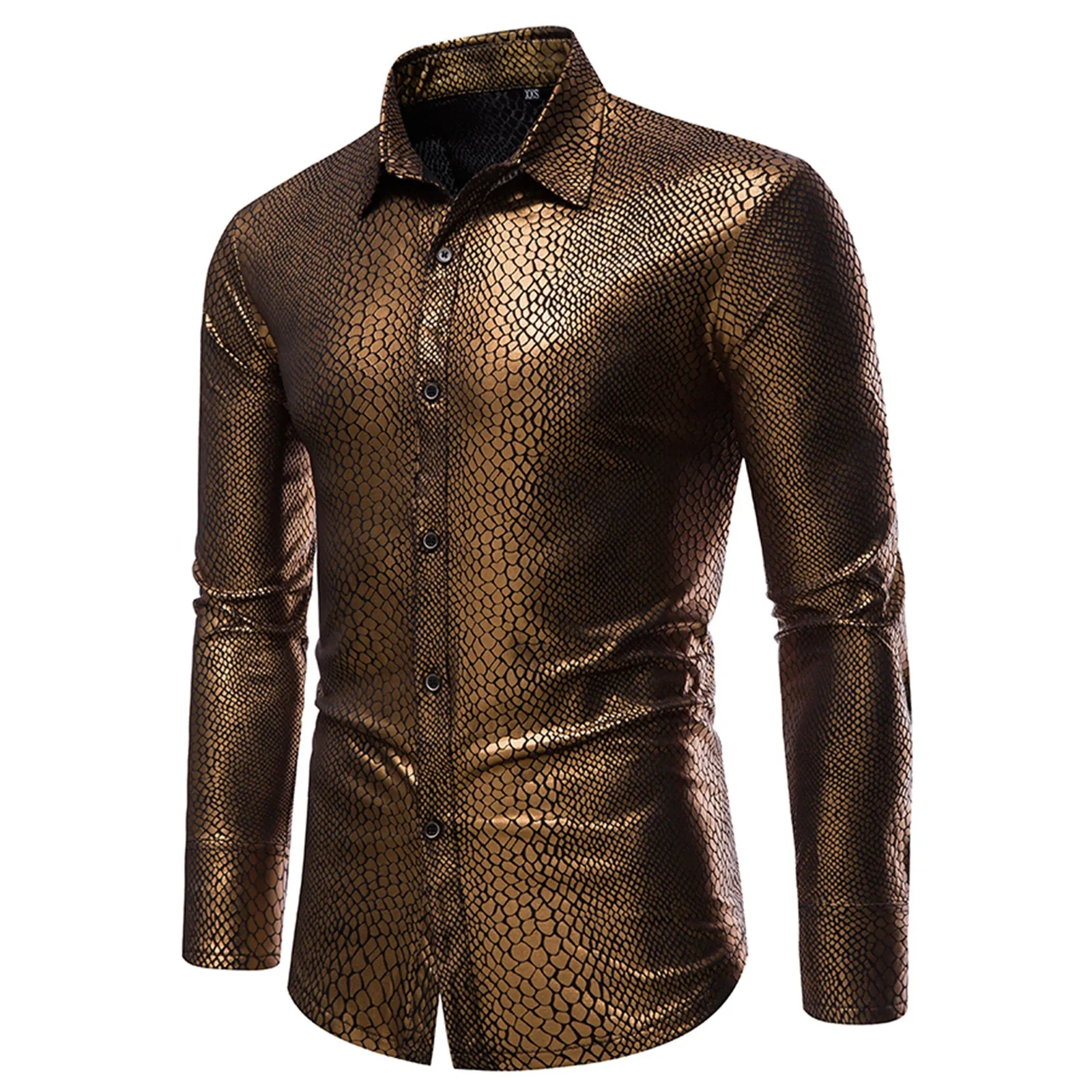 Mens laser Shirts Sequins shirt 70s Disco Party Tops Gold Silver Plaid Blouses Rainbow Print Long Sleeve lapel camisas de hombre