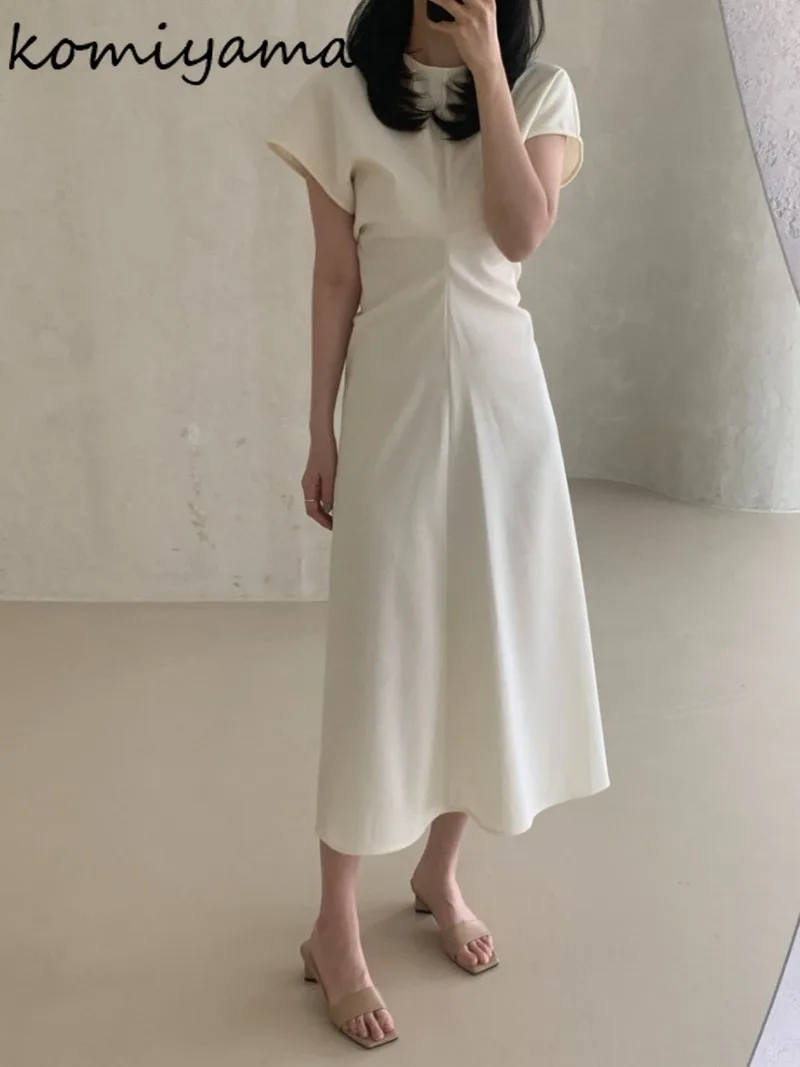 

Korean Style Vestidos Mujer Feminino Short Sleeve Dress Vestido Elegant 2024 Woman Dresses Summer New Round Neck Robes