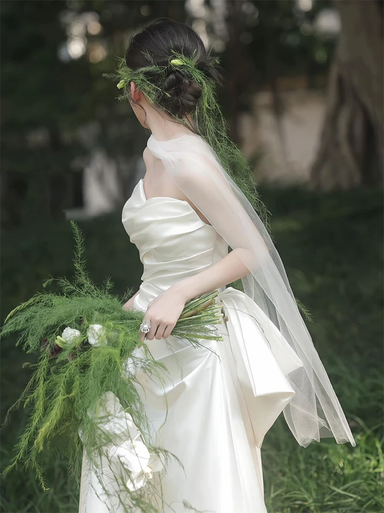 

Light Satin Fi Tail Wedding Dr 2026 New Sle Bridal Gown Small Size Outing Wine Ceremony Morning Robe Women Bride