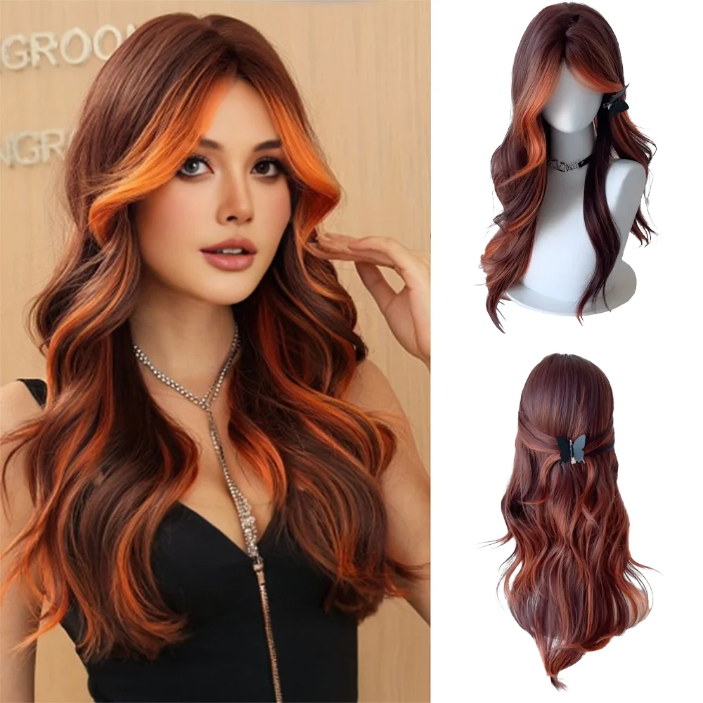 24-Inch Gradient Layer Cosplay Synthetic Hair Wavy Curls Are Suitable For Women'S Daily Party Role-Playing Heat-Resistant Wigs