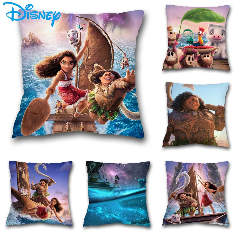 

Moana Disney Princess Movie Anime Figure Maui Heihei Pua Pillow Case Peach Skin Sofa Lumbar Pillow Cushion Children Toy Gifts