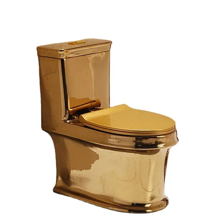 Golden one-piece toilet, galvanized gold toilet, cool luxury gold bathroom