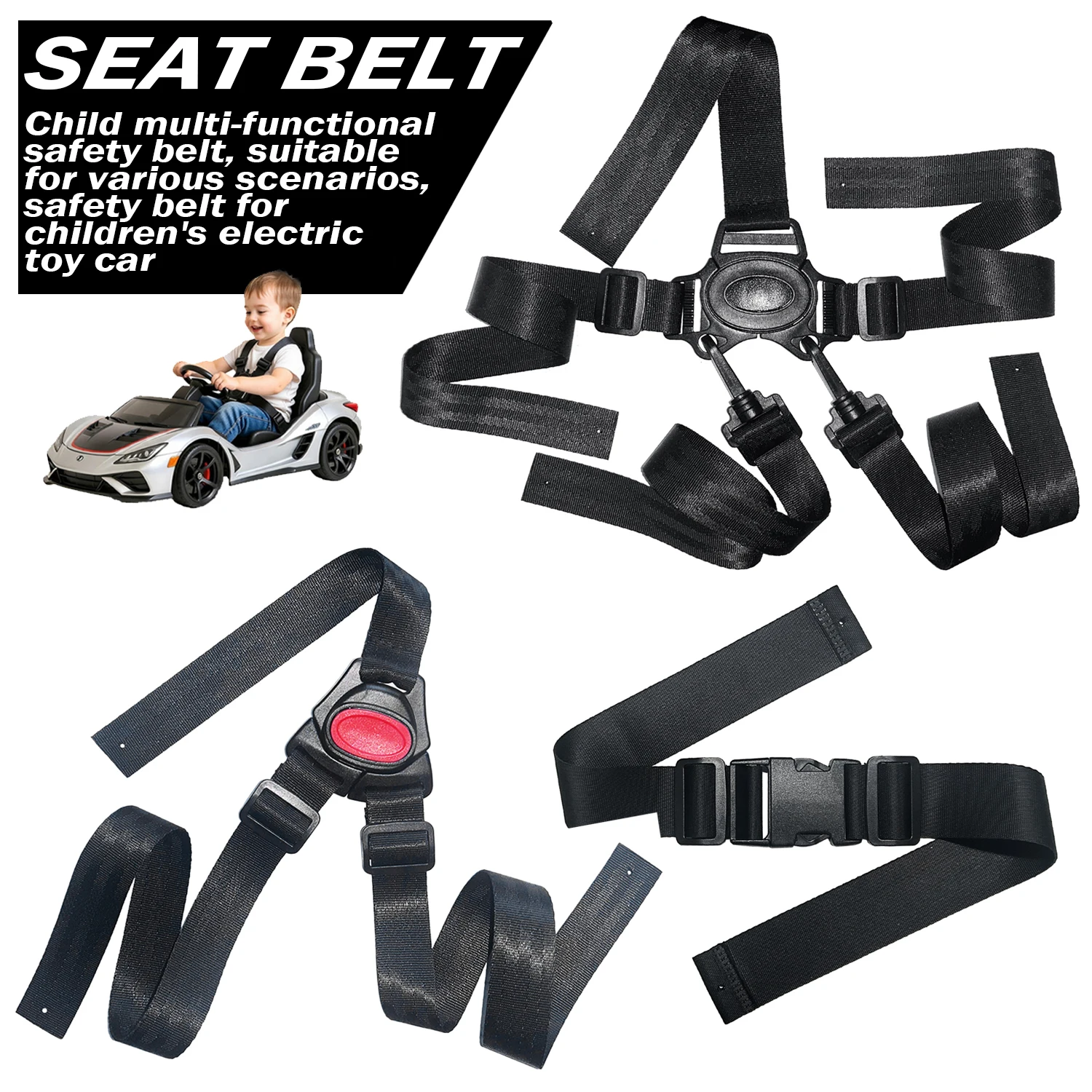 Adjustable Multi-Point Safety Harness Kids Electric Ride On Car(2/3/5 Point),Durable Construction - for Children 3-8 Years Old