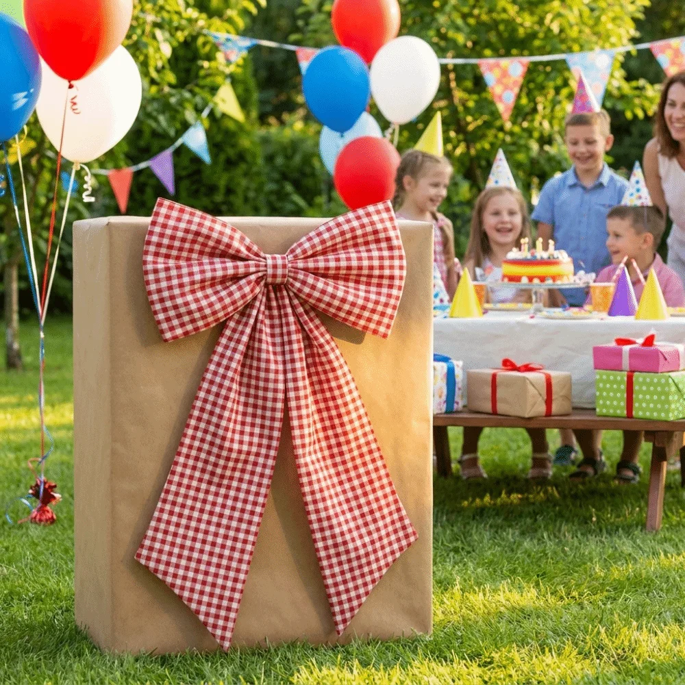 Plaid Bow Fabric Bow Wall Decor Oversized Multi-Purpose Birthday Party Supplies Long Tails Reusable Wall Backdrop Bows