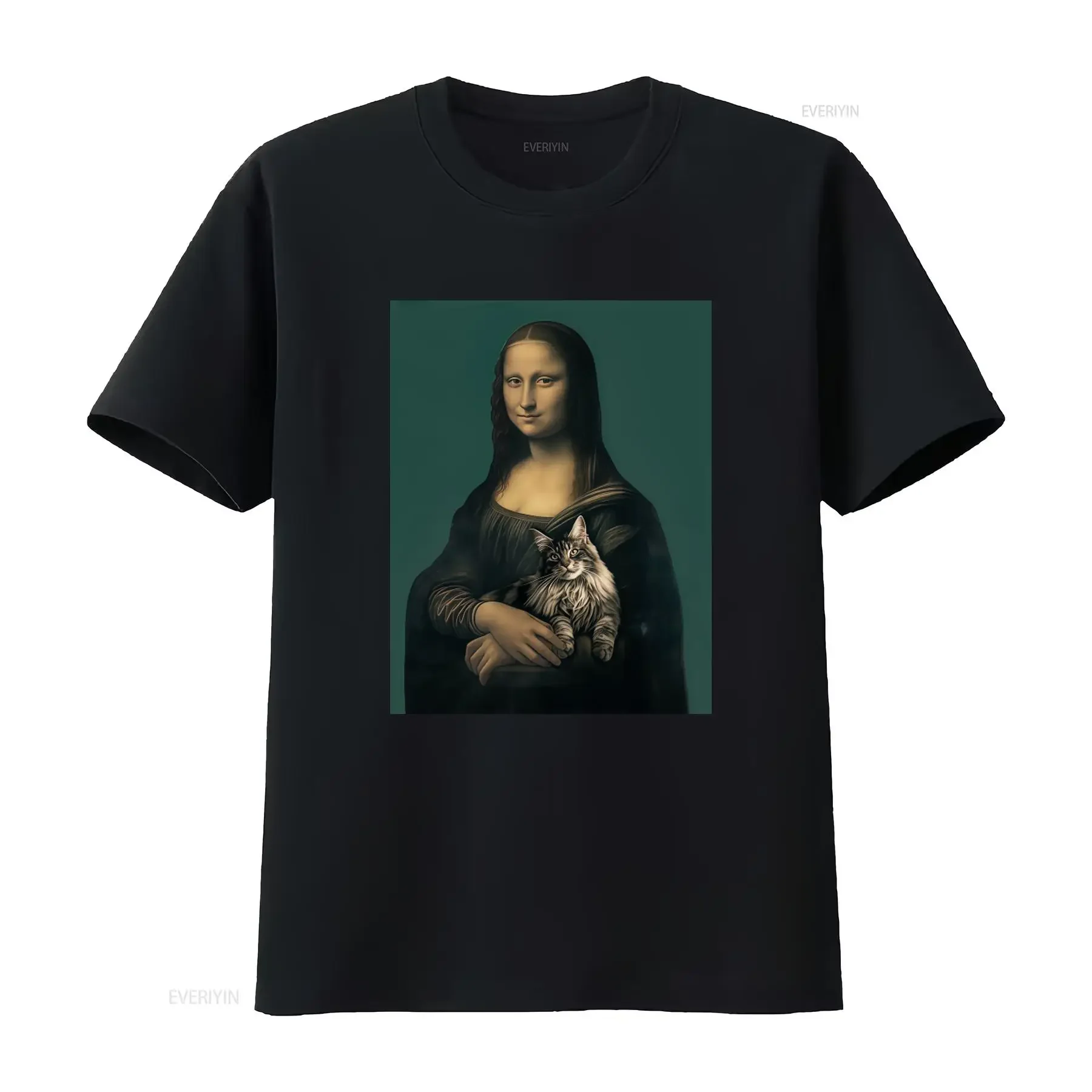 Mona Lisa Holding a Cat Lovers T Shirt Art Lover Unique Fashionable for Enthusiasts and Fans vintage Washed Slightly Stretched