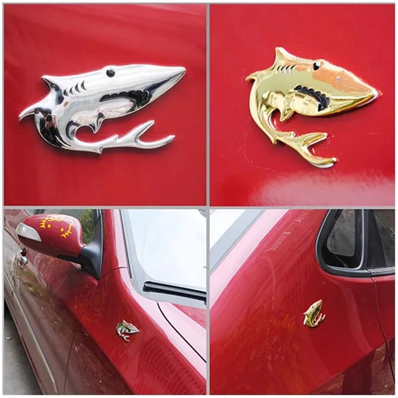Shark Metal Car Sticker Modified Label 3D Three-dimensional Scratch Cover Personalized Sticke Car Body Stickers Car Tail Label
