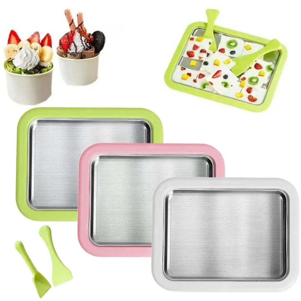 Household Rolled Ice Cream Maker Small Child's Homemade Yogurt Pudding Stainless Steel Stir Fried Ice Tray Ice Stir Fry Machine