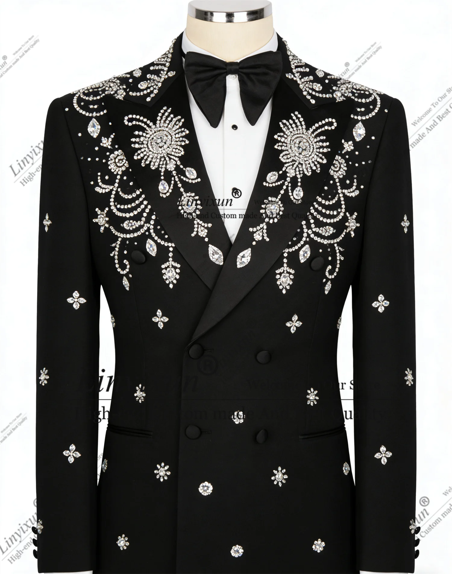 Shiny Diamond Crystal Men Suits 2 Piece Set Male Slim Fit Party Prom Blazer Customized Groom Tuxedos Man Wedding Costume Homme