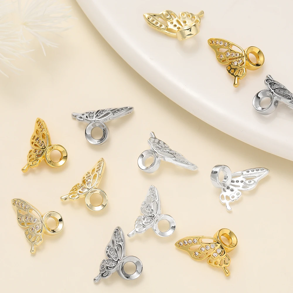 1 Uds. Cuentas espaciadoras de alas de mariposa chapadas en oro de 14/18K con circón para pulsera DIY, collar, accesorios para hacer joyas