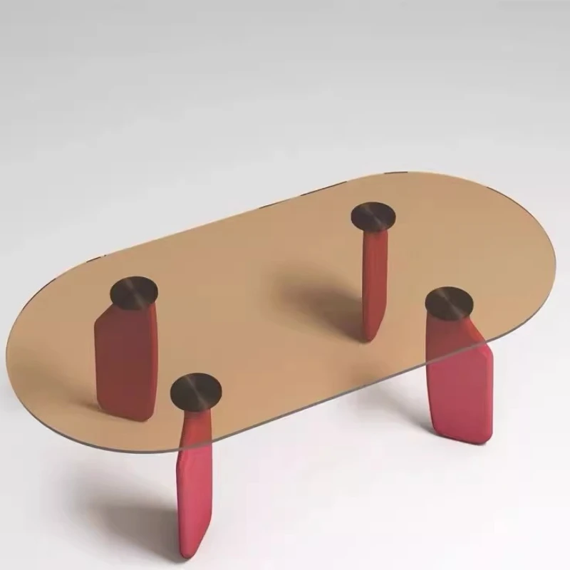 

Nordic creative light luxury minimalist tempered glass coffee table, solid wood pillar foot small apartment living room coffee