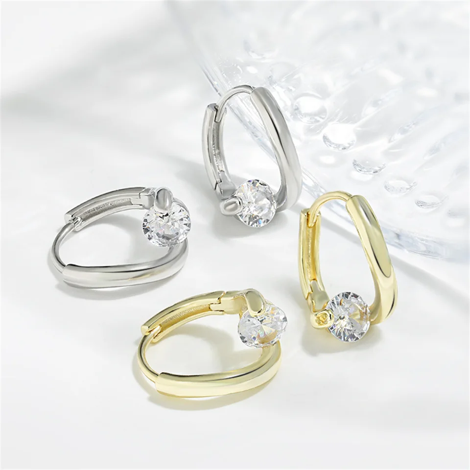

Ring Zircon Personality Geometric Earrings For Women Fashionable And Versatile Style Niche High-end Cross Single Diamond Earring