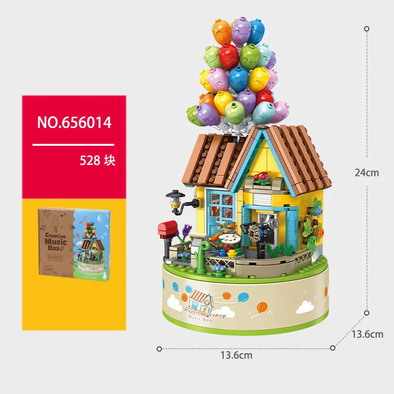 Creatieve Muziekdoos Ballon Huis Bouwsteen Stree View Bouw Baksteen Schilder Figuren Educatief Speelgoed Voor Kinderen Geschenken