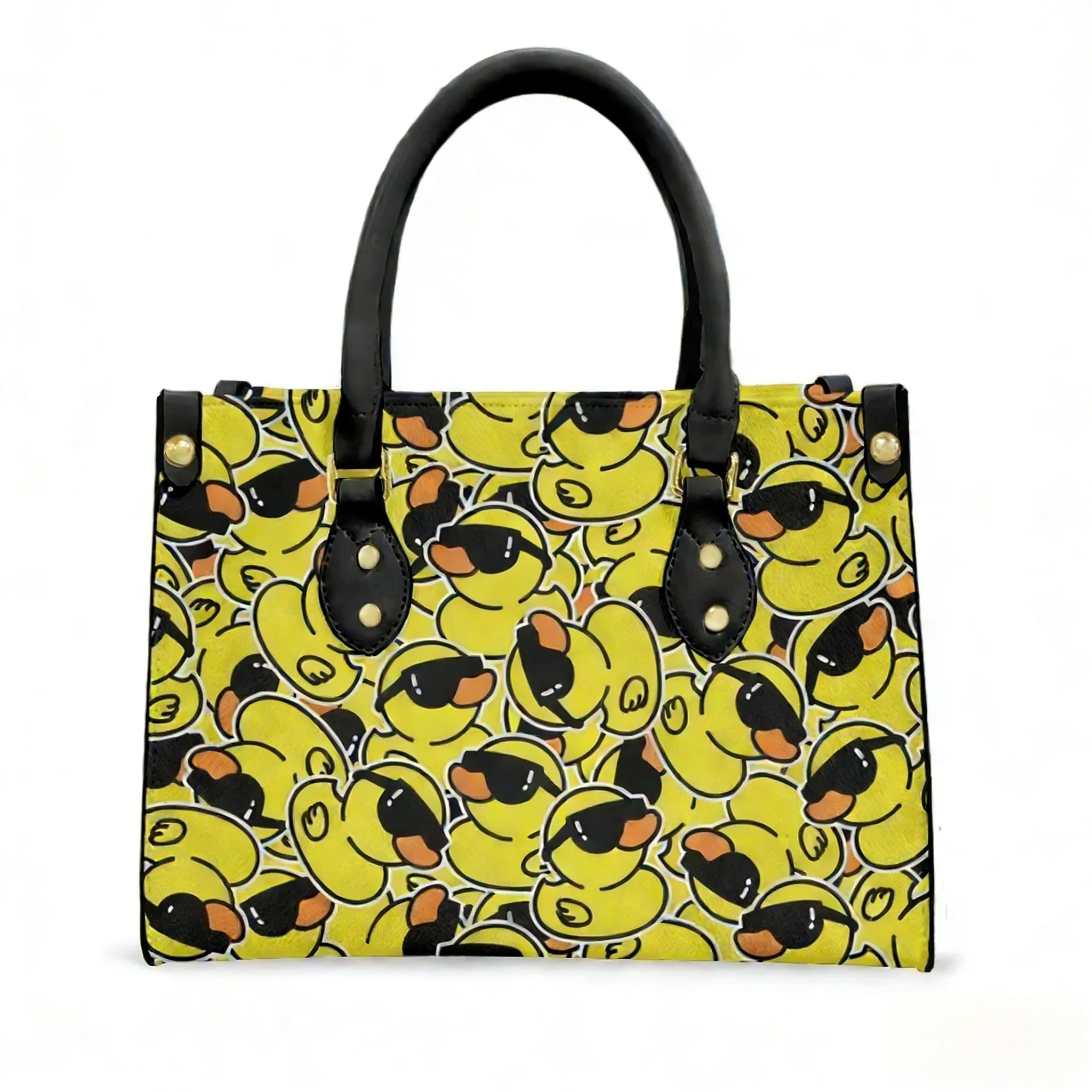 

Сумка-тоут с принтом желтой утки, женская и мужская сумка с персонализированным текстовым изображением, сумка из искусственной кожи, деловые подарочные пакеты для покупок