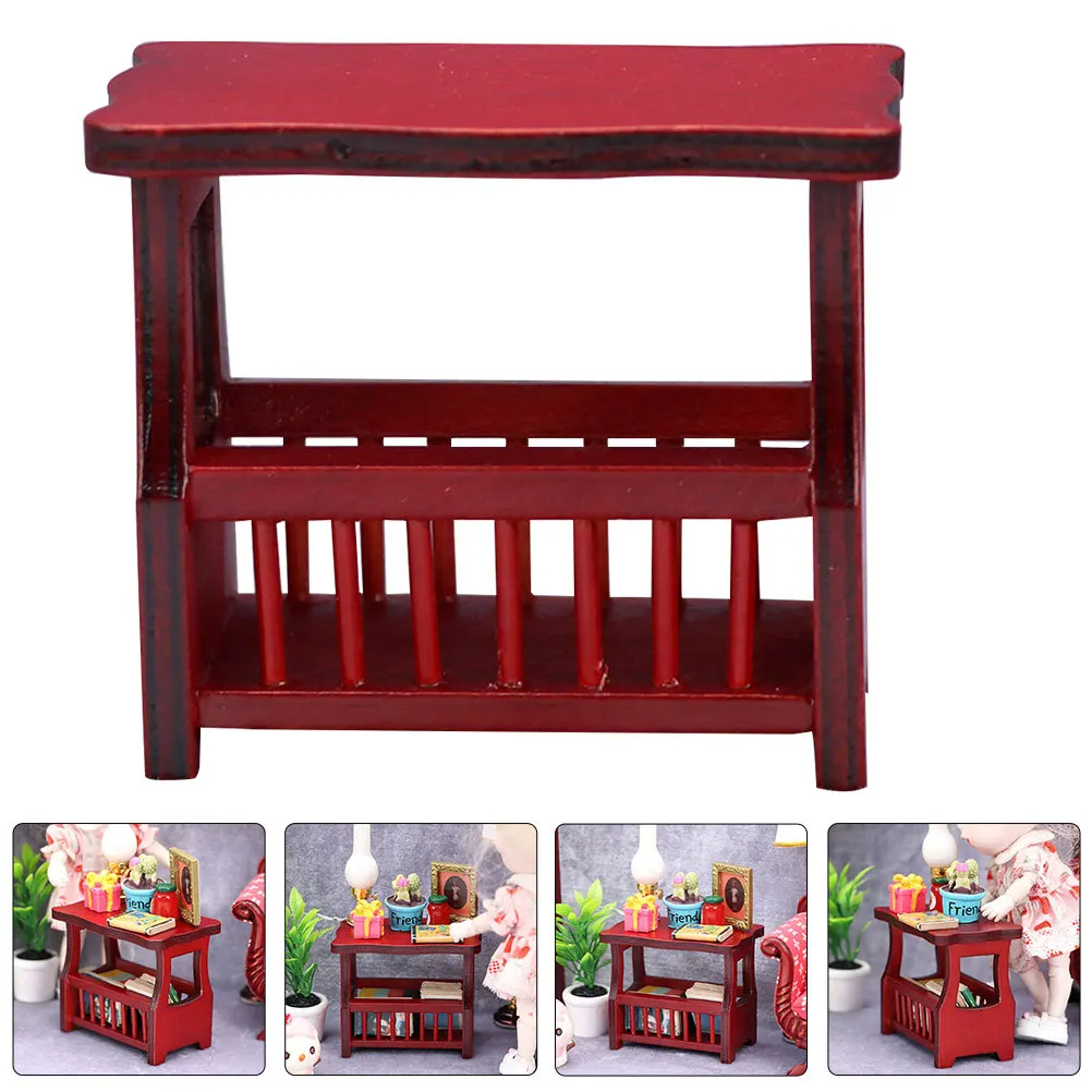 

1Pcs Mini Simulated Retro Magazine Rack Wooden Tea Table for Dollhouse Decoration Small House Accessory Kids Room Box Playhouse