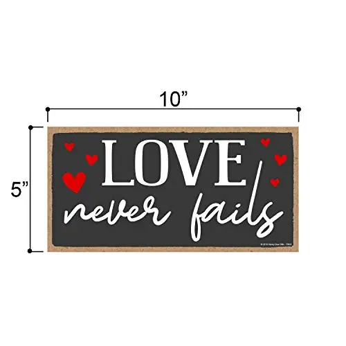 Honey Dew Gifts Love Decor, Love Never Fails  Hanging Wall Art, Decorative Wood Sign, Valentine's Day Decorations