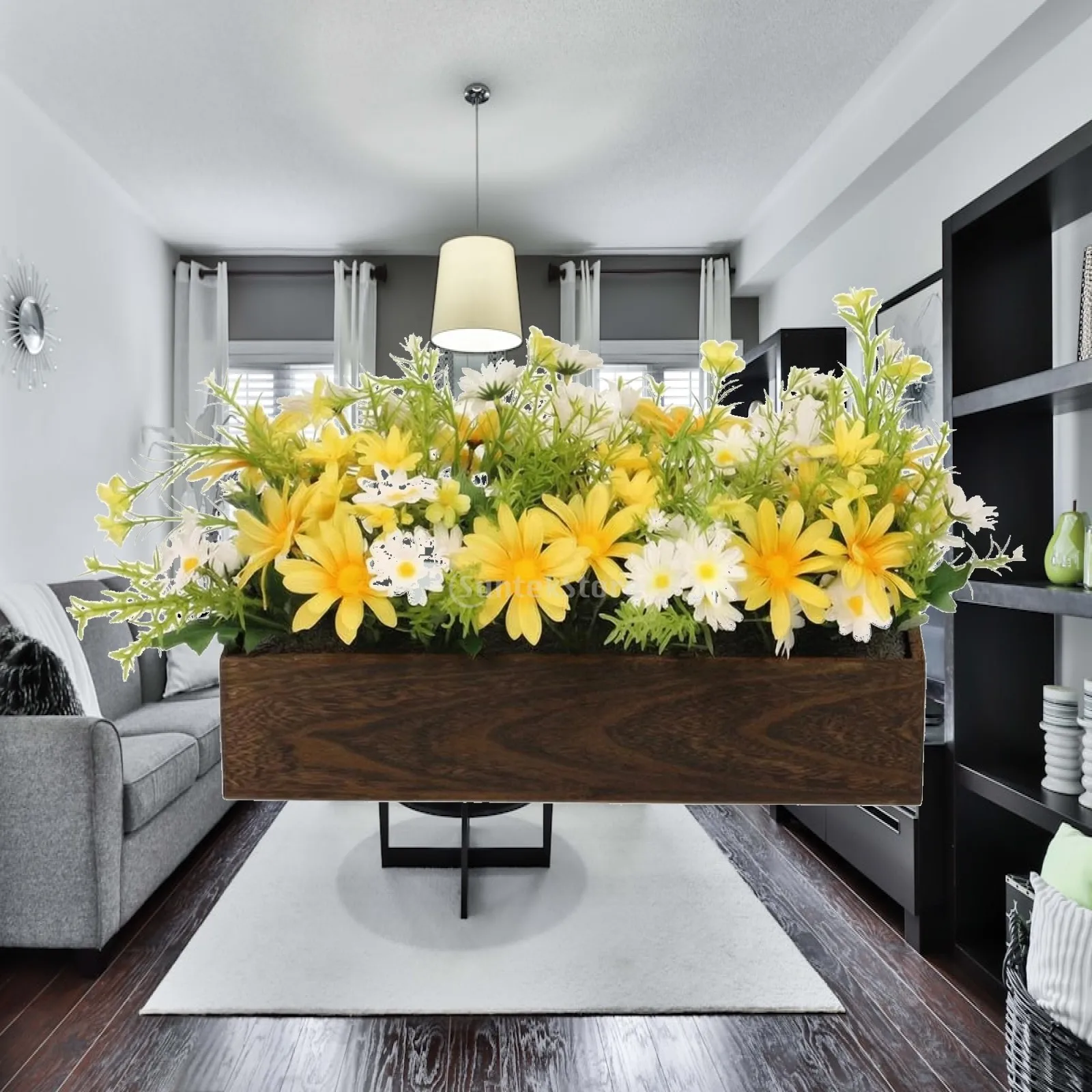 Wooden Daisy Table Decor Rectangular Faux Flower Arrangement Low Maintenance
